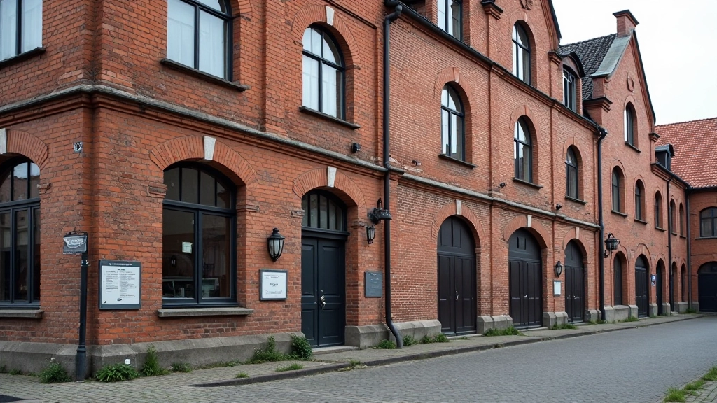 Senā noliktavas ēka ar rūpniecības stila dekoratīviem elementiem un apsargi noenkuroti logiem